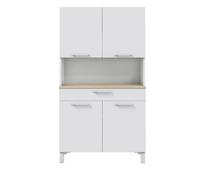 Buffet meuble cuisine 4 portes + tiroir coloris blanc artic / chêne canadien - Hauteur 186 cm x Longueur 72 cm x Profondeur 40 cm