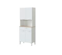 Buffet meuble cuisine 4 portes + tiroir coloris blanc artic / chene canadien - Hauteur 186 cm x Longueur 72 cm x Profondeur 40 cm -PEGANE- blanc artic / chêne canadien