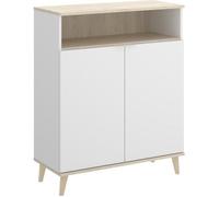 Buffet Meuble de cuisine coloris blanc/naturel - Longueur 79 x Profondeur 40 x Hauteur 102 cm -PEGANE- blanc/naturel