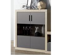 Buffet, meuble de rangement 2 portes coloris chêne cambrian, graphite - Longueur 110 x profondeur 34,60 x hauteur 110 cm