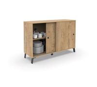Buffet meuble de rangement 2 portes coulissantes et 4 compartiments coloris Chêne doré
