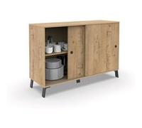 PEGANE Buffet Meuble de Rangement 2 Portes coulissantes et 4 Compartiments Coloris Chêne doré - Longueur 120 x Profondeur 40 x Hauteur 87 cm