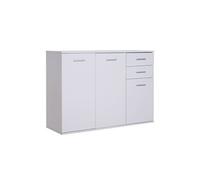 Buffet Meuble De Rangement 2 Tiroirs Coulissants 2 Placards Étagère Réglable Panneaux Particules Blanc Blanc