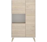 Buffet Meuble de rangement 3 portes coloris blanc/naturel - Longueur 81 x Hauteur 135 x Profondeur 43 cm --