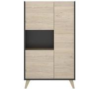 Buffet Meuble de rangement 3 portes coloris graphite/naturel - Longueur 81 x Hauteur 135 x Profondeur 43 cm --
