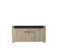 PEGANE Buffet Meuble de Rangement 3 Portes et 1 tiroir Couleur chêne/Noir - Largeur 185,6 x Profondeur 43,3 x Hauteur 88,9 cm