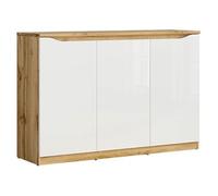 Buffet Meuble de rangement à 3 portes, coloris chêne Wotan/blanc brillant - Longueur 135 x Profondeur 39,5 x Hauteur 91,5 cm - -