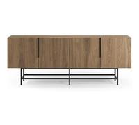 Buffet, meuble de rangement aspect bois coloris chêne et pieds en métal noir - Longueur 200 x Profondeur 40 x Hauteur 77,90 cm - PEGANE - Noir G