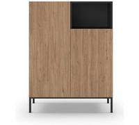 PEGANE Buffet, Meuble de Rangement Aspect Bois Coloris Naturel et Noir avec 2 Portes, Pieds en métal Coloris Noir - Longueur 90 x Profondeur 40 x Hauteur 120 cm