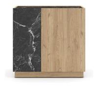 PEGANE Buffet, Meuble de Rangement avec 2 Portes Aspect Bois Coloris Naturel et Effet marbre Noir - Longueur 80 x Profondeur 41,80 x Hauteur 78,50 cm