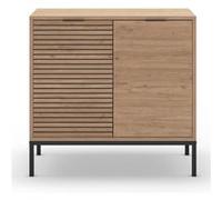 PEGANE Buffet, Meuble de Rangement avec 2 Portes Aspect Bois Coloris Naturel, Pieds en métal Coloris Noir - Longueur 80 x Profondeur 40 x Hauteur 80 cm