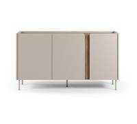 Buffet, meuble de rangement avec 3 portes aspect bois coloris crème, chêne et pieds en métal