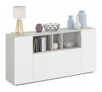 Buffet meuble de rangement avec 3 portes coloris Béton / blanc artic - Longueur 150 x Hauteur 76 x Profondeur 41 cm Béton