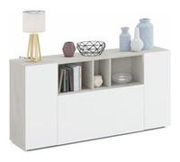 Buffet meuble de rangement avec 3 portes coloris Béton / blanc artic - Longueur 150 x Hauteur 76 x Profondeur 41 cm Béton