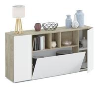 Buffet meuble de rangement avec 3 portes coloris chêne alaska - blanc artic - Longueur 150 x Hauteur 76 x Profondeur 41 cm