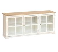 Buffet, meuble de rangement avec 3 portes en bois naturel , blanc et verre - Longueur 180 x Profondeur 45 x Hauteur 80 cm