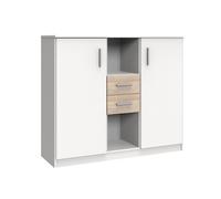 Buffet, meuble de rangement coloris Blanc, rechampis imitation chêne - longueur 122 x hauteur 105 x profondeur 41 cm-PEGANE- Blanc