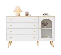 Buffet, Meuble de Rangement, Commode à Tiroirs Blanche 4 Tiroirs Larges, Buffet Salle à Manger, Table d'appoint,120x40x77.5cm,Blanc