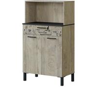 Buffet meuble de rangement de cuisine coloris gris anthracite-chêne à nœuds avec impression digitale -H126 x L72 x P40cm