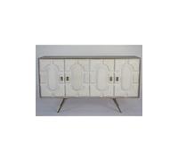 Buffet meuble de rangement en bois de manguier coloris blanc et métal - Longueur 152 x Hauteur 84 x Profondeur 43 cm - -