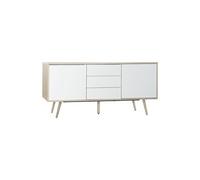 Buffet meuble de rangement en MDF coloris blanc / naturel et métal - Longueur 170 x Hauteur 76 x Profondeur 45 cm - -