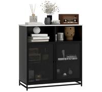 Buffet meuble de rangement - HOMCOM - plateau aspect marbre et double porte grillagée - 86 x 40 x 90 cm -blanc et noir