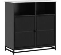 HOMCOM Buffet Meuble de Rangement Plateau Aspect marbre et Double Porte grillagée, pour Le Salon ou la Cuisine, 86 x 40 x 90 cm, Blanc et Noir