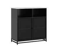 HOMCOM Buffet Meuble de Rangement Plateau Aspect marbre et Double Porte grillagée, pour Le Salon ou la Cuisine, 86 x 40 x 90 cm, Blanc et Noir