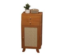 Buffet, Meuble de Rangement Polyvalent à Profil étroit, Deux tiroirs, armoires fermées compartimentées, Portes en rotin tressé, Surface de Rangement sur Le Dessus.