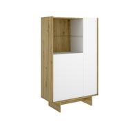 Buffet meuble de rangement vertical à 2 portes et 1 tiroir, chêne sonoma/blanc - Hauteur 137,7 x Longueur 80,5 x Profondeur 30 cm
