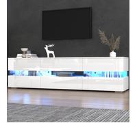 Buffet meuble tv 160cm blanc haute brillance design moderne 160x39x45 cm éclairage LED 2 portes 1 tiroir et niche de rangement ou