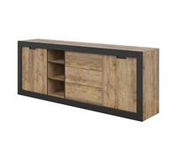 Buffet MEUNIER - 2 Portes coulissantes & 3 tiroirs - Chêne Samdal & Noir Mat - 220×85×45 cm