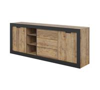 Buffet MEUNIER - 2 Portes coulissantes & 3 tiroirs - Chêne Samdal & Noir Mat - 220×85×45 cm