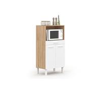 IDMarket - Buffet mi-Haut de Cuisine pour Micro-Onde 60 cm CINA 1 tiroir 2 Portes façon hêtre et Blanc