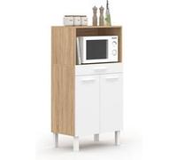 IDMarket - Buffet mi-Haut de Cuisine pour Micro-Onde 60 cm CINA 1 tiroir 2 Portes façon hêtre et Blanc