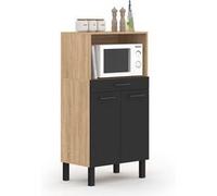 IDMarket - Buffet mi-Haut de Cuisine pour Micro-Onde 60 cm CINA 1 tiroir 2 Portes façon hêtre et Noir