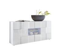 Buffet MILANO - Décor blanc laqué brillant - 2 portes 2 tiroirs - L181 x P43 x H84 cm