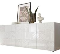 Buffet - MIRONA - 4 portes - Blanc laqué brillant avec serigraphie - 241 x 43 x 84 cm