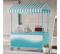 Buffet Mobile de Bonbons,présentoir mobile avec auvent,Plateau large, peinture cuite à haute température, capot renforcé,poignée de chariot,pour Gâteaux, Glaces, Hot-dogs.(Blauw,140*60*200cm)