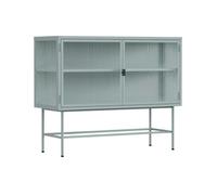 Buffet moderne 2 portes 110 cm en métal et verre vert sauge - Oviala