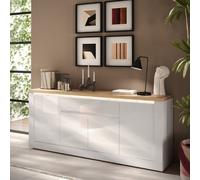 Buffet moderne 4 portes-1tiroir laqué blanc et bois ARIA