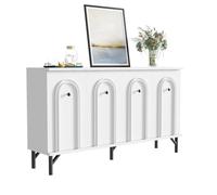 Buffet Moderne 4 Portes - Blanc, 140 cm - Design élégant, façade arquée 3D, étagères réglables - Espace de Rangement Polyvalent pour Salon, Salle à Manger et Couloir
