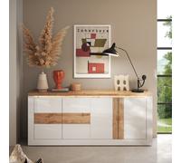 Buffet moderne 4 portes laqué blanc et bois 210cm ARIA