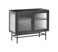Buffet Moderne Acier Verre Cannelé 2 Portes Étagères Réglables Noir Devon
