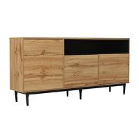 Buffet moderne aspect bois avec 3 portes et étagères ouvertes, étagères réglables, design scandinave simple, commode de salon, solution de rangement pour couloir et salle à manger (couleur bois)