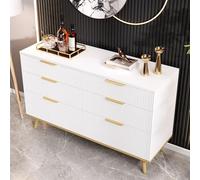 Buffet Moderne avec 6 tiroirs en Blanc et Or, façades Brillantes, Grand Espace de Rangement pour Le Salon, la Salle à Manger et Le Couloir, Meuble de Rangement élégant pour (White01)