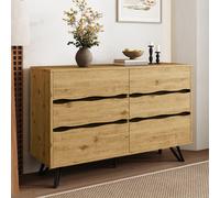 Buffet moderne avec 6 tiroirs, pieds en métal, grand espace de rangement, 120x40x75,5 cm, Couleur naturelle