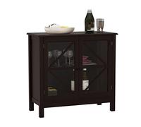 Buffet moderne avec double porte en verre, table console de rangement pour salon et cuisine, buffet monté au sol pour couverts, 81,3 x 76,2 x 35,6 cm (marron)