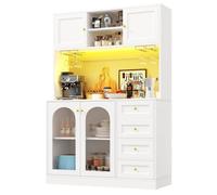 Buffet Moderne avec éclairage LED - Armoire Haute pour Cuisine et Salon - 3 Tiroir et Porte Vitrée 120 x 40 x 188 cm Blanc