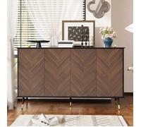 Buffet moderne bas 140x40x80 cm avec 4 portes et étagères ajustables, Meuble avec pieds métal, salon et salle à manger,MDF ,Brun